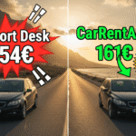 Image Alt Text: Car rental Agadir pricing comparison showing airport desk costs 654 euros versus CarRentAgadir 161 euros for same vehicle
